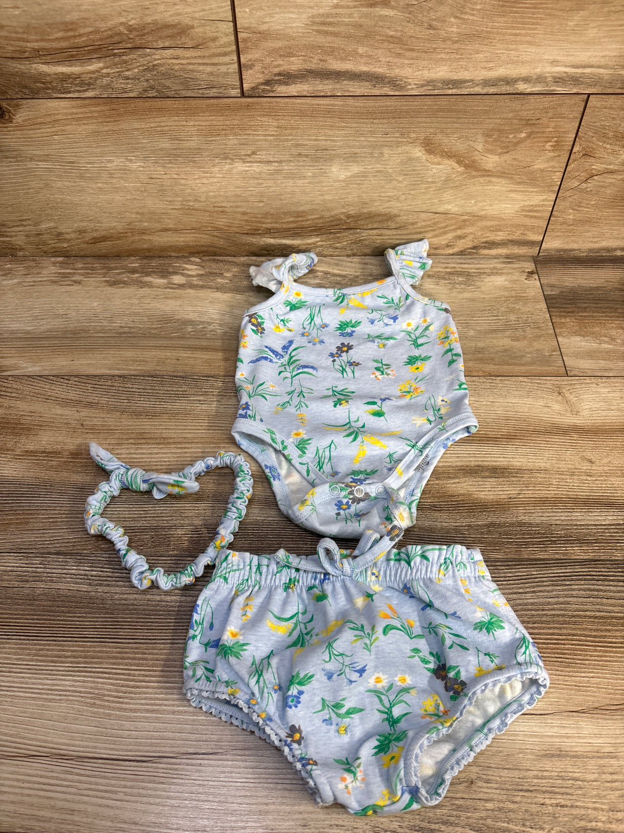 Btween Baby 3pc Bodysuit, Bloomers, & Headband Set Blue sz 18m