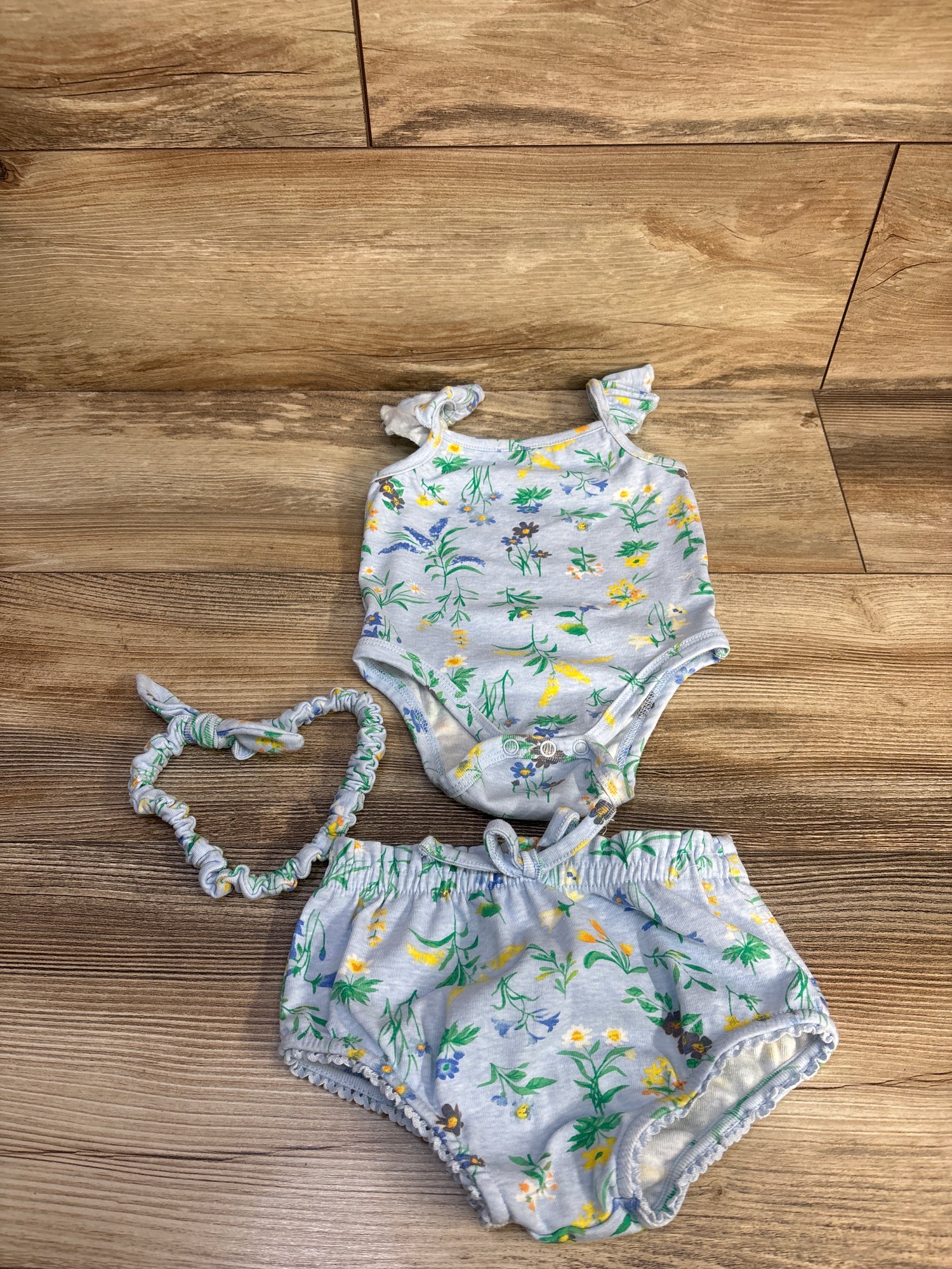 Btween Baby 3pc Bodysuit, Bloomers, & Headband Set Blue sz 18m