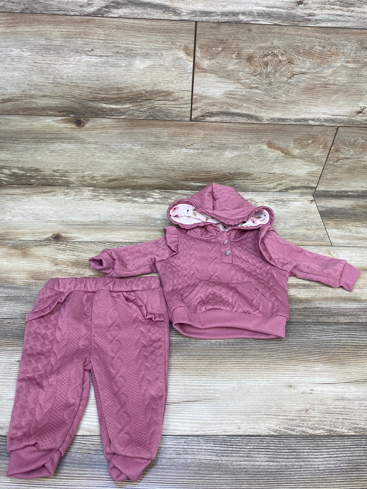 Just Lizzy 2pc Textured Hooded Sweatshirt & Pants Set Pink sz 3/6m