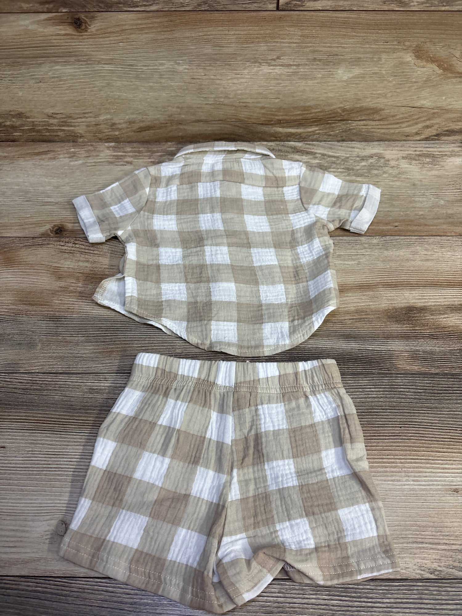 Disney Winnie The Pooh 2pc Gauze Button-Up Shirt & Shorts Set Beige sz 0/3m