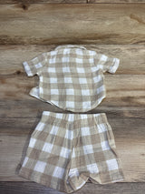 Disney Winnie The Pooh 2pc Gauze Button-Up Shirt & Shorts Set Beige sz 0/3m
