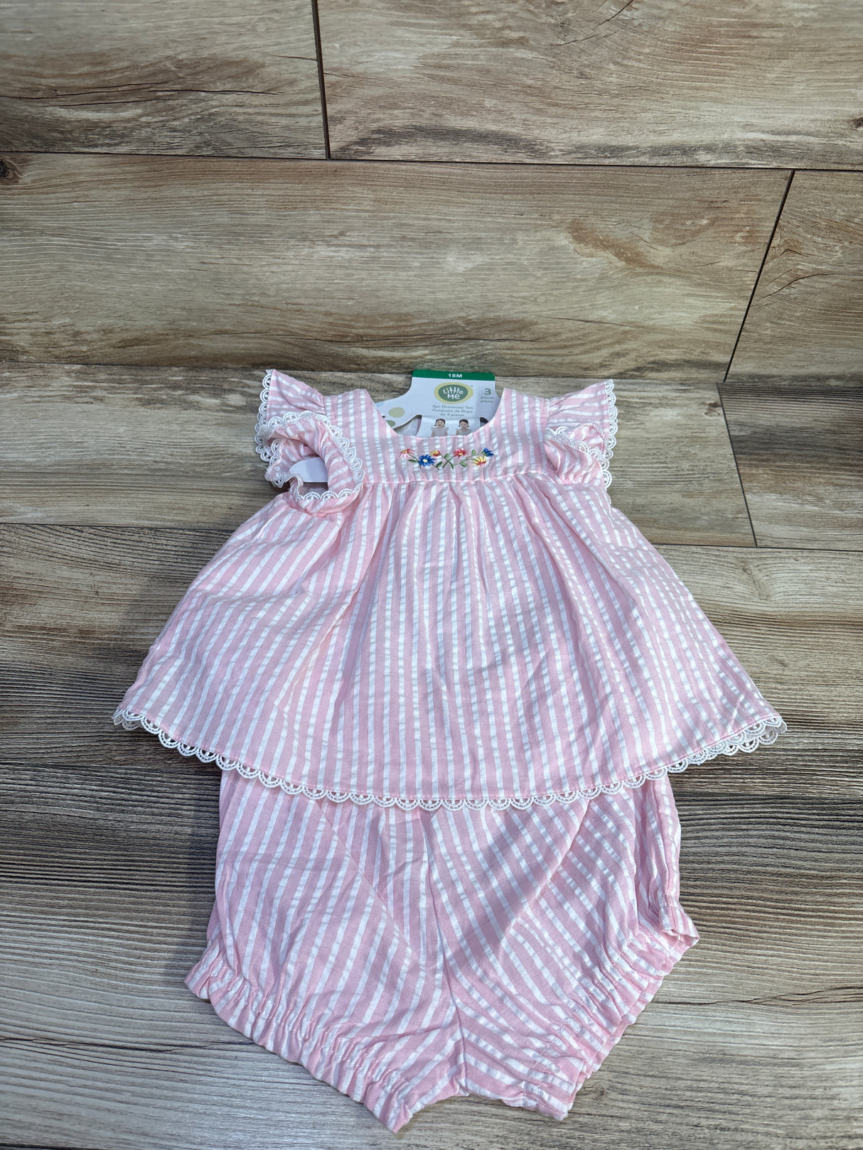 NEW Little Me 2pc Embroidered Dress & Bloomers Set Pink sz 18m