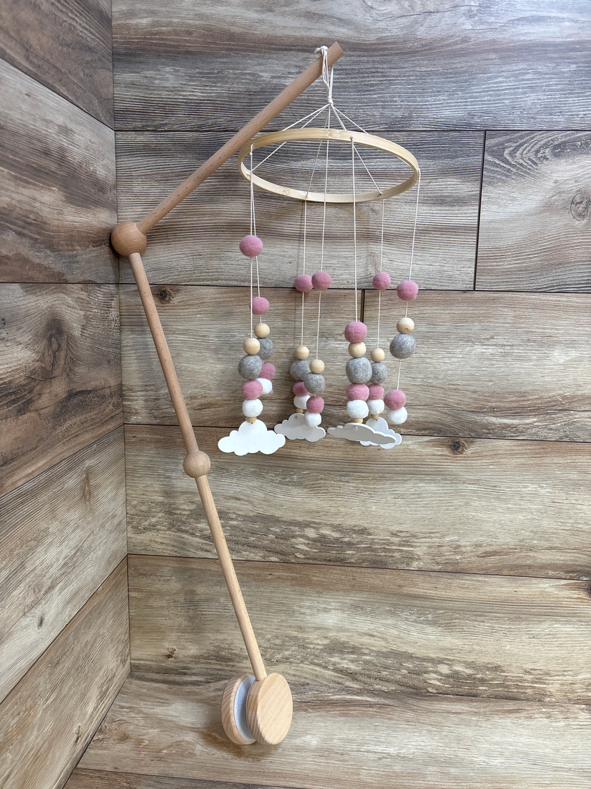 Wooden Cloud Mobile for Crib, Pink