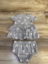 Modern Moments 2pc Ribbed Floral Dress & Bloomers Set Grey sz 0-3m