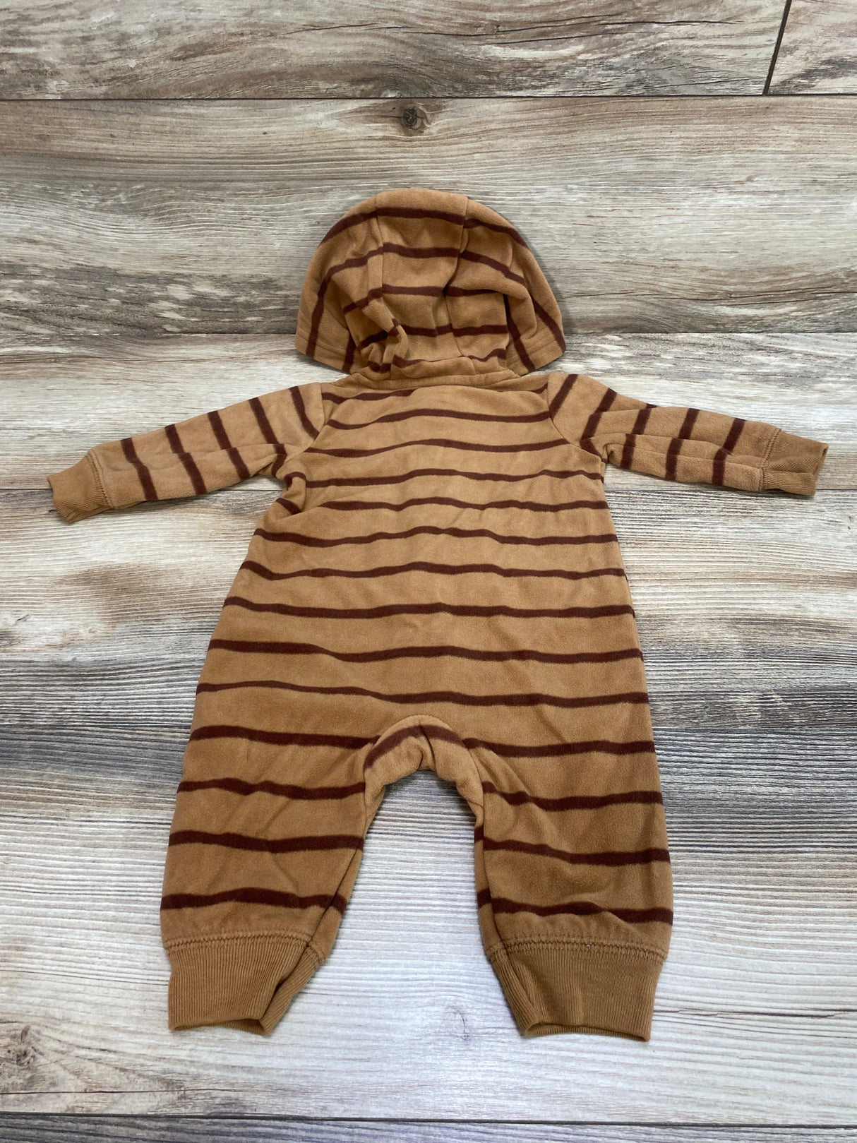 Just One You Striped Fleece Hooded Coverall Brown sz 3m