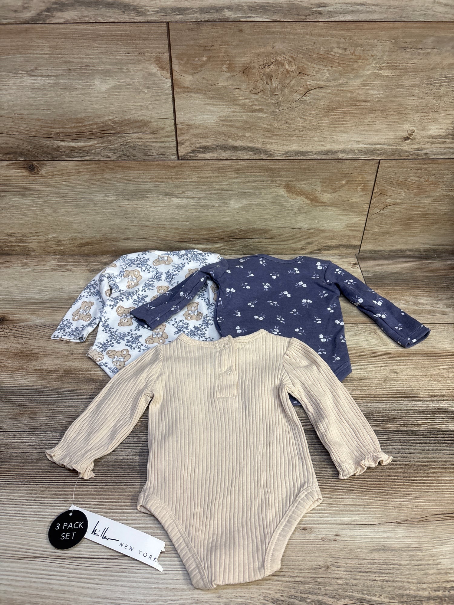 NEW Nicole Miller 3pk Long Sleeve Bodysuit Set Blue sz 0/3m