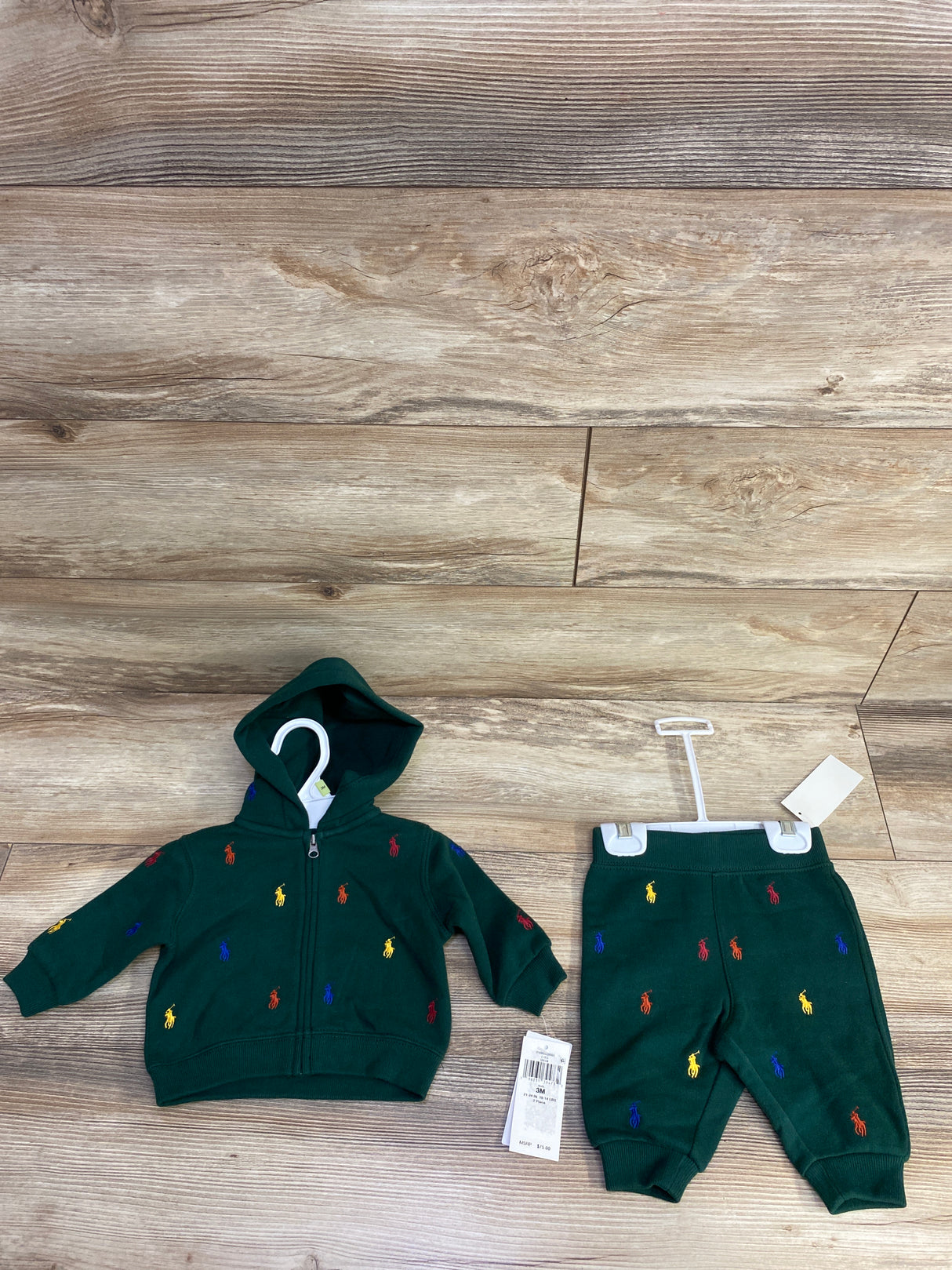 NEW Ralph Lauren 2pc Full Zip Hoodie & Joggers Set Emerald sz 3m