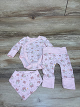 Disney Baby 3pc Minnie Mouse Kimono Bodysuit, Pants, & Bib Set Pink sz 0-3m