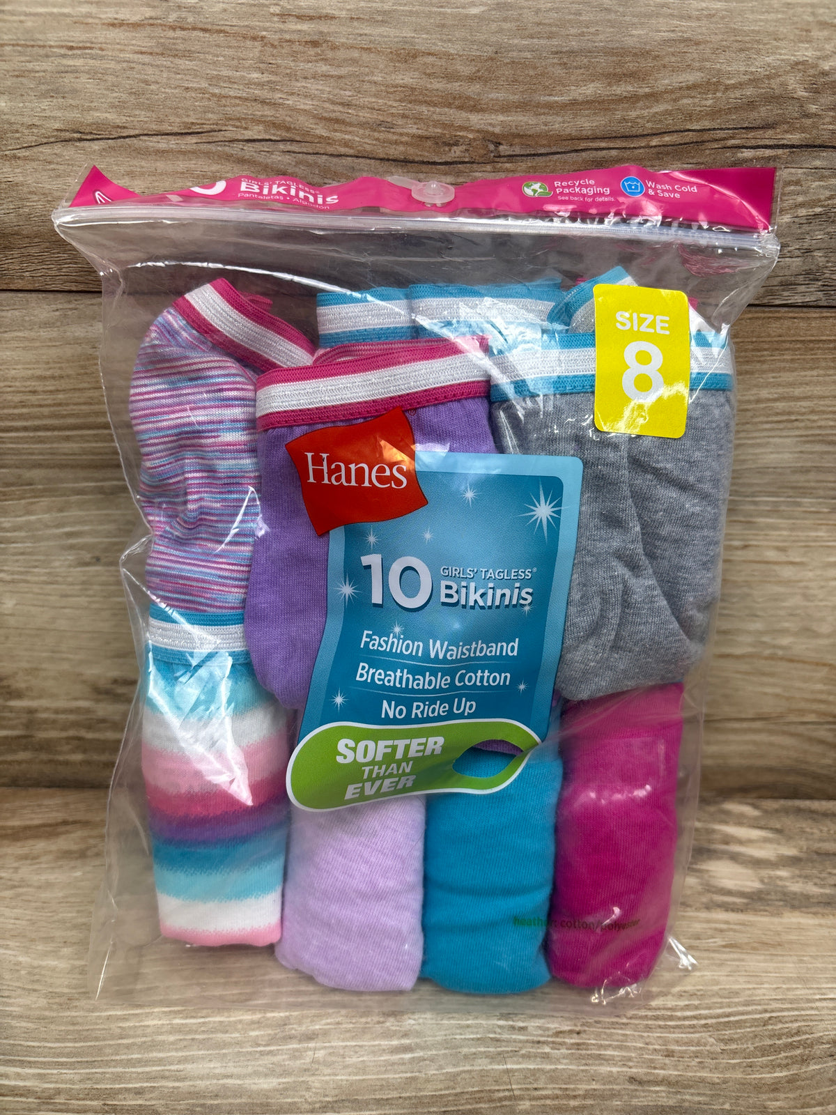 NEW Hanes Girls' Tagless Bikinis 10pk sz 8