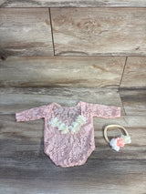 OOSAKU 2pc Lace Bodysuit & Headband Set Pink sz Newborn