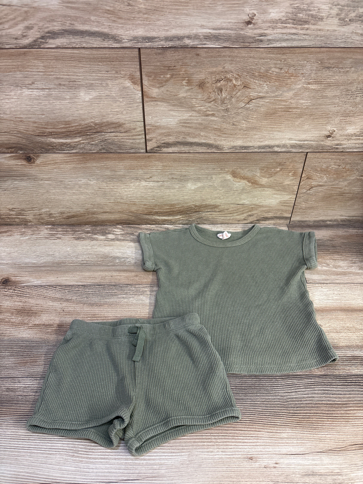 Cat & Jack 2pc Waffle Knit Shirt & Shorts Set Green sz 18m