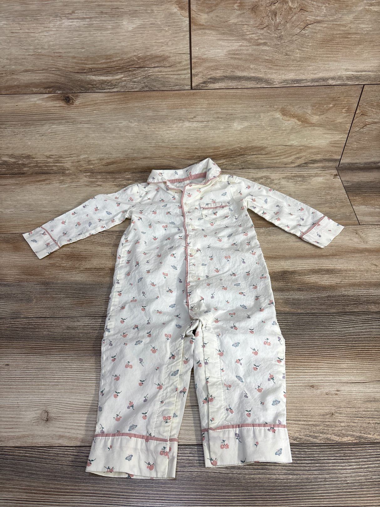 Little Planet Organic Coat Style Floral Pajamas Ivory sz 9m