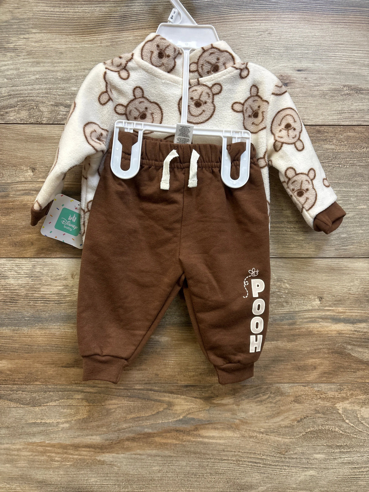 NEW Disney Baby 2pc Winnie The Pooh Fleece Half-Zip Jacket Set Ivory sz 3/6m