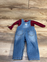 Oshkosh 2pc Denim Overalls Set Red sz 9m