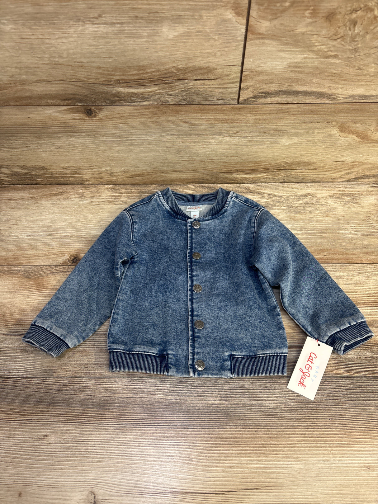 NEW Cat & jack Medium Wash Denim Bomber Jacket Blue sz 18m