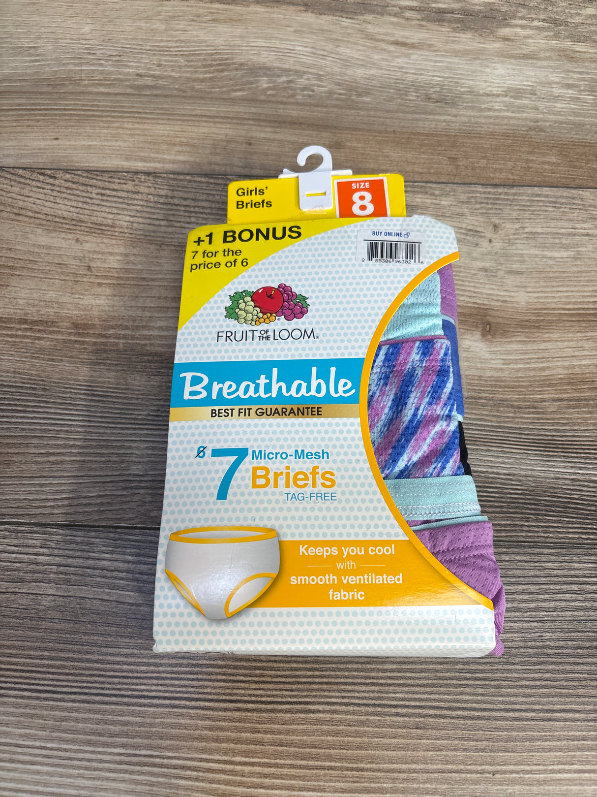 NEW Fruit of the Loom Girls' Micro-Mesh Briefs 7pk sz 8