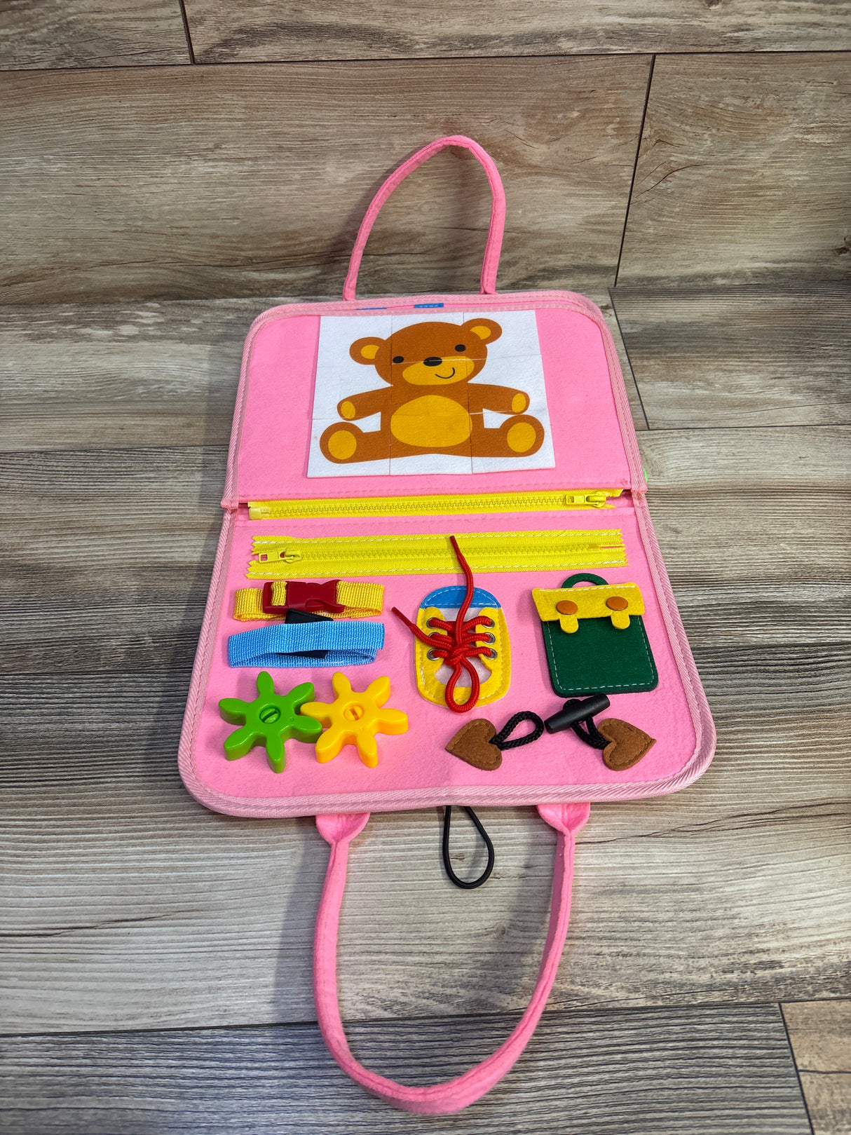 QIYO Felt Montessori Busy Board Book, Pink