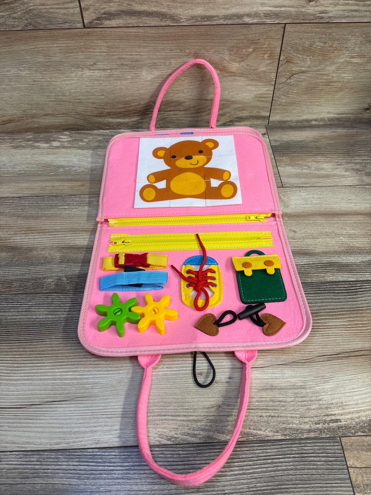 QIYO Felt Montessori Busy Board Book, Pink