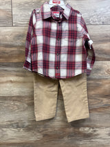 NEW Wrangler 2pc Button-Up Flannel Shirt & Pants Set Red sz 24m