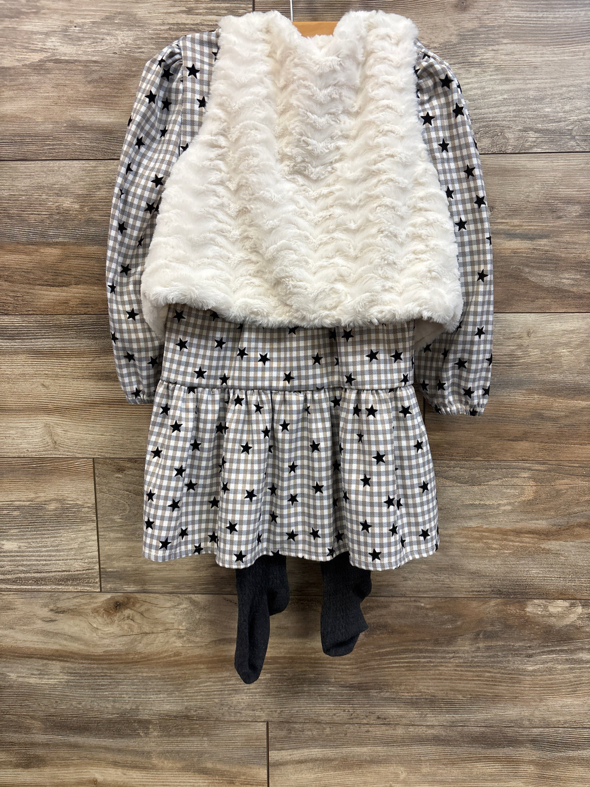 Cat & Jack 3pc Star Print Dress, Cardigan, & Tights Set Grey sz 5T