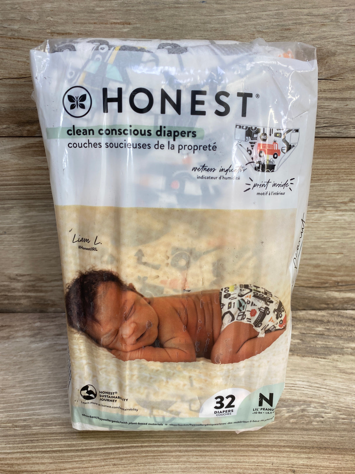 The Honest Company Lil' Peanut Diapers Big Trucks Size NB, 32 Count