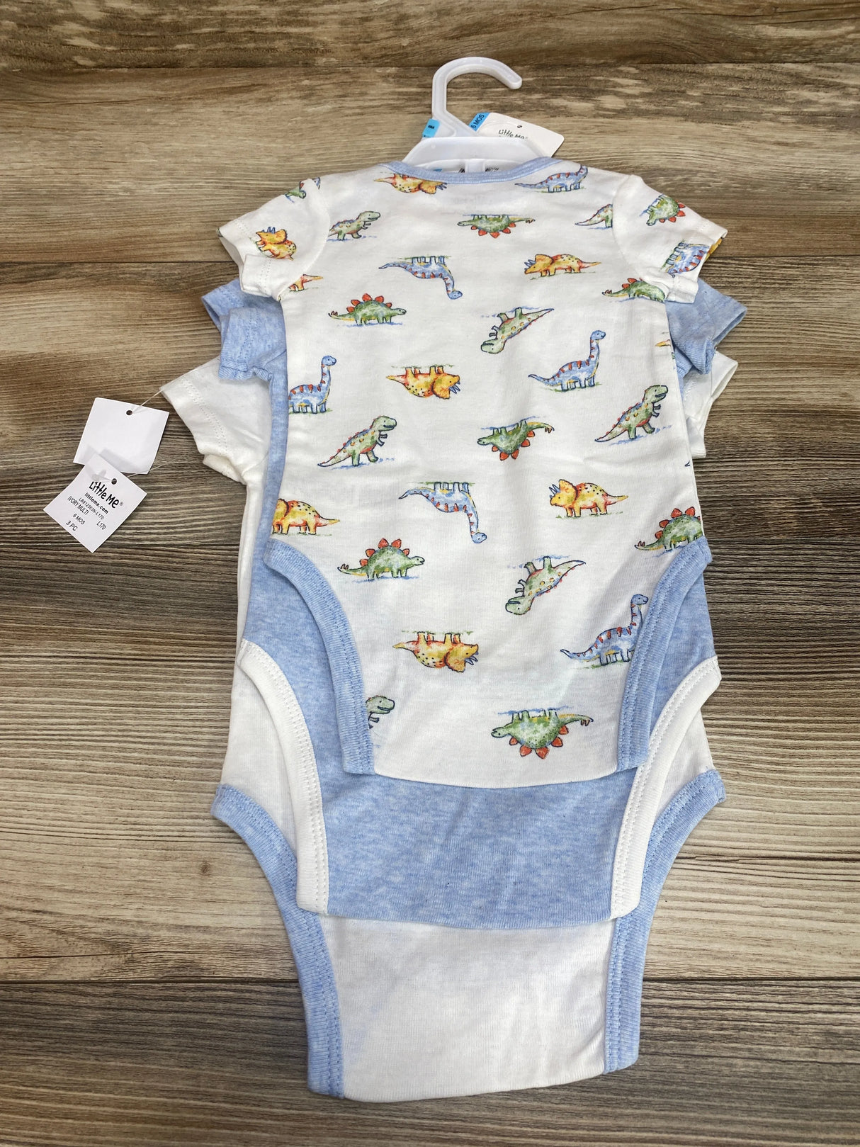 NEW Little Me 3pk Dino Bodysuits White/Blue sz 6m