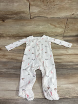 Front view of ivory Just One You waffle knit sleeper with long sleeves, footed legs, animal print, and front zipper