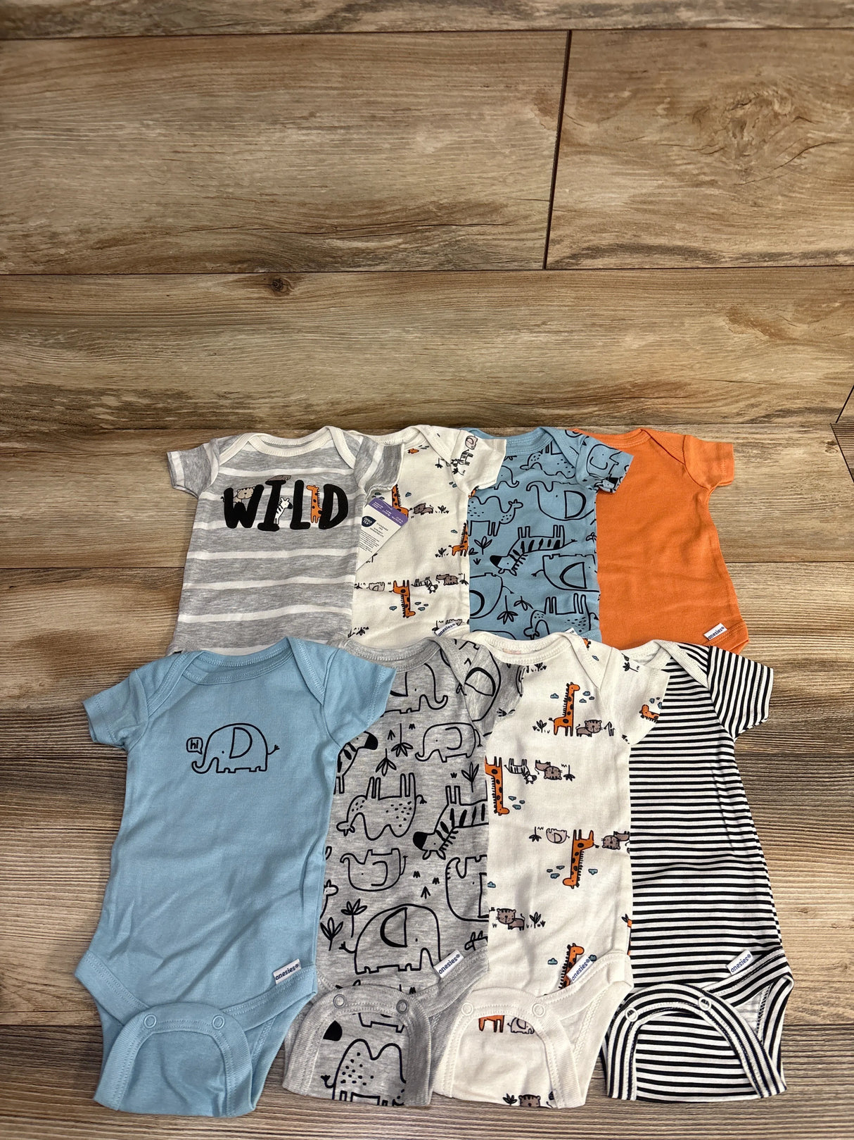 NEW Gerber 8pk Animal Print Bodysuit Set Light Blue sz Newborn