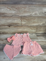 RZ by Rachel Zoe 4pc Embroidered Top, Shorts, Bib, & Headband Set Pink sz 18m