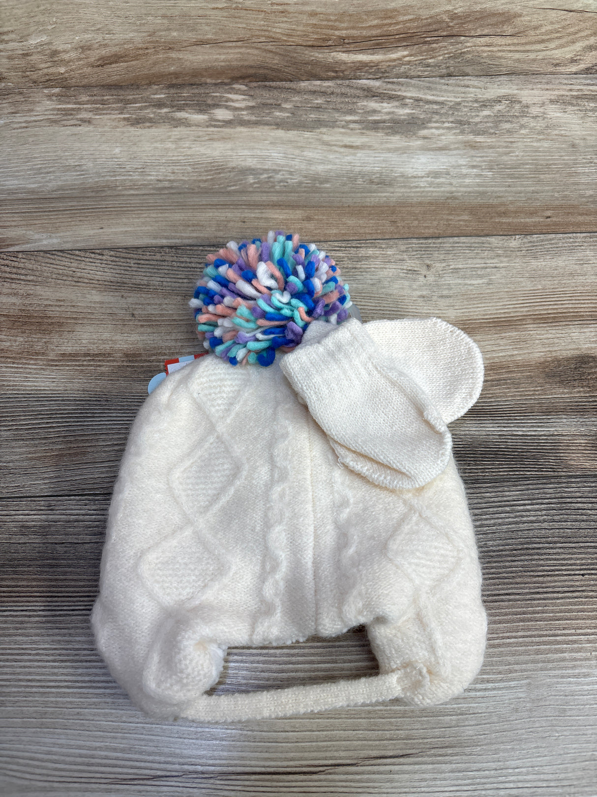 NEW Cat & Jack Winter Hat & Mittens 2pc Set White sz  6-12m