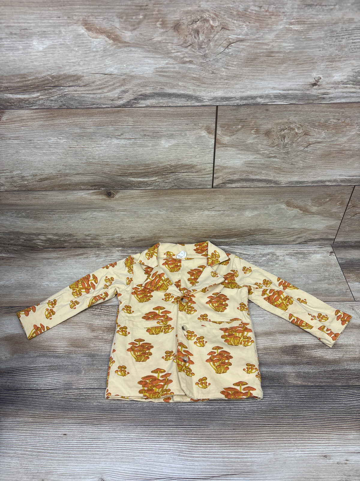 Kate Quinn Long Sleeve Mushroom Print Button-Up Shirt Yellow sz 2T