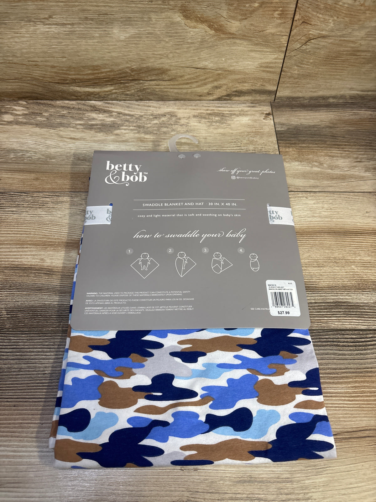 NEW Betty & Bob 2pc Swaddle Blanket & Hat Set Blue
