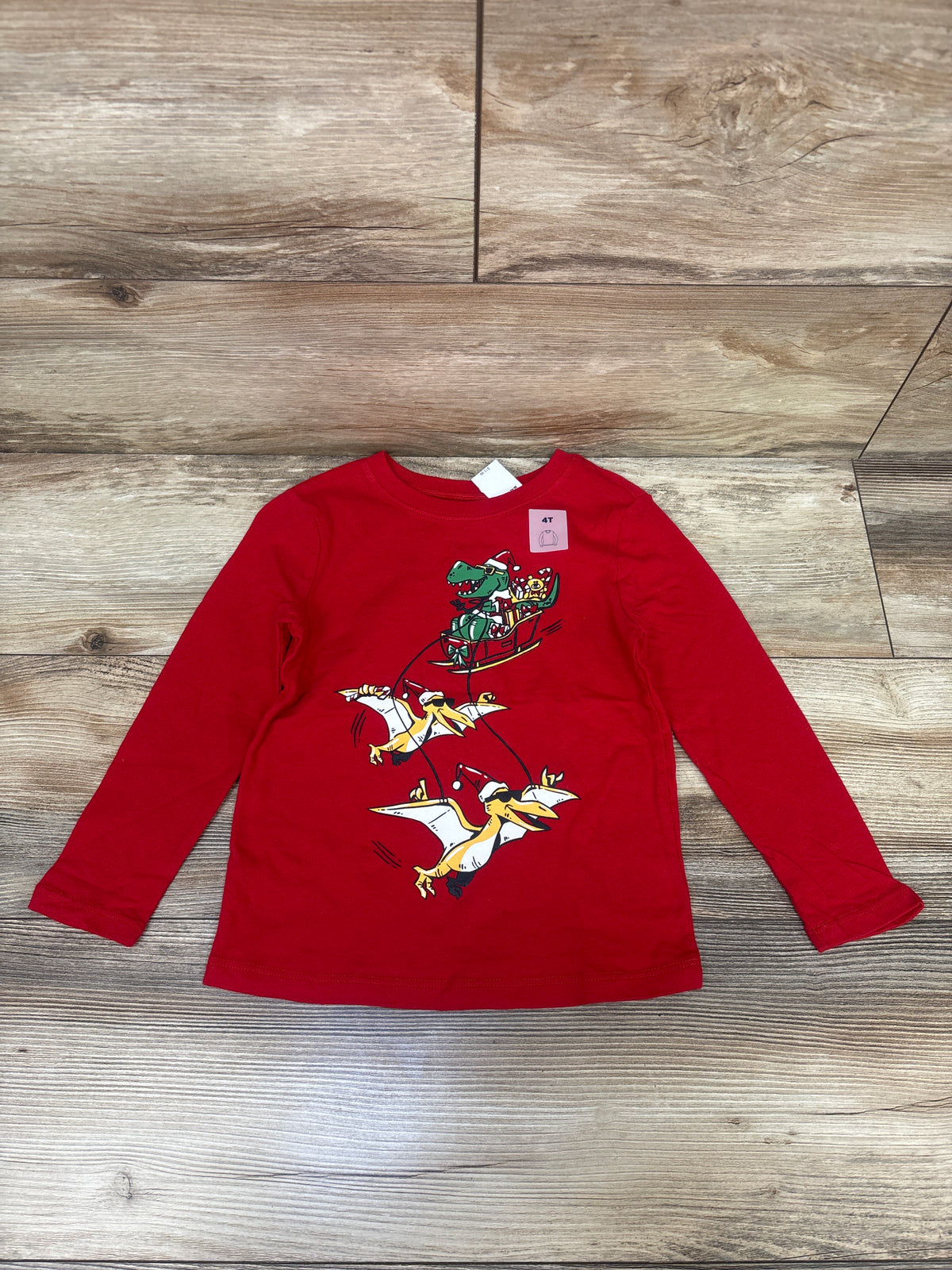 NEW Old Navy Dino Santa Long Sleeve Shirt Red sz 4T