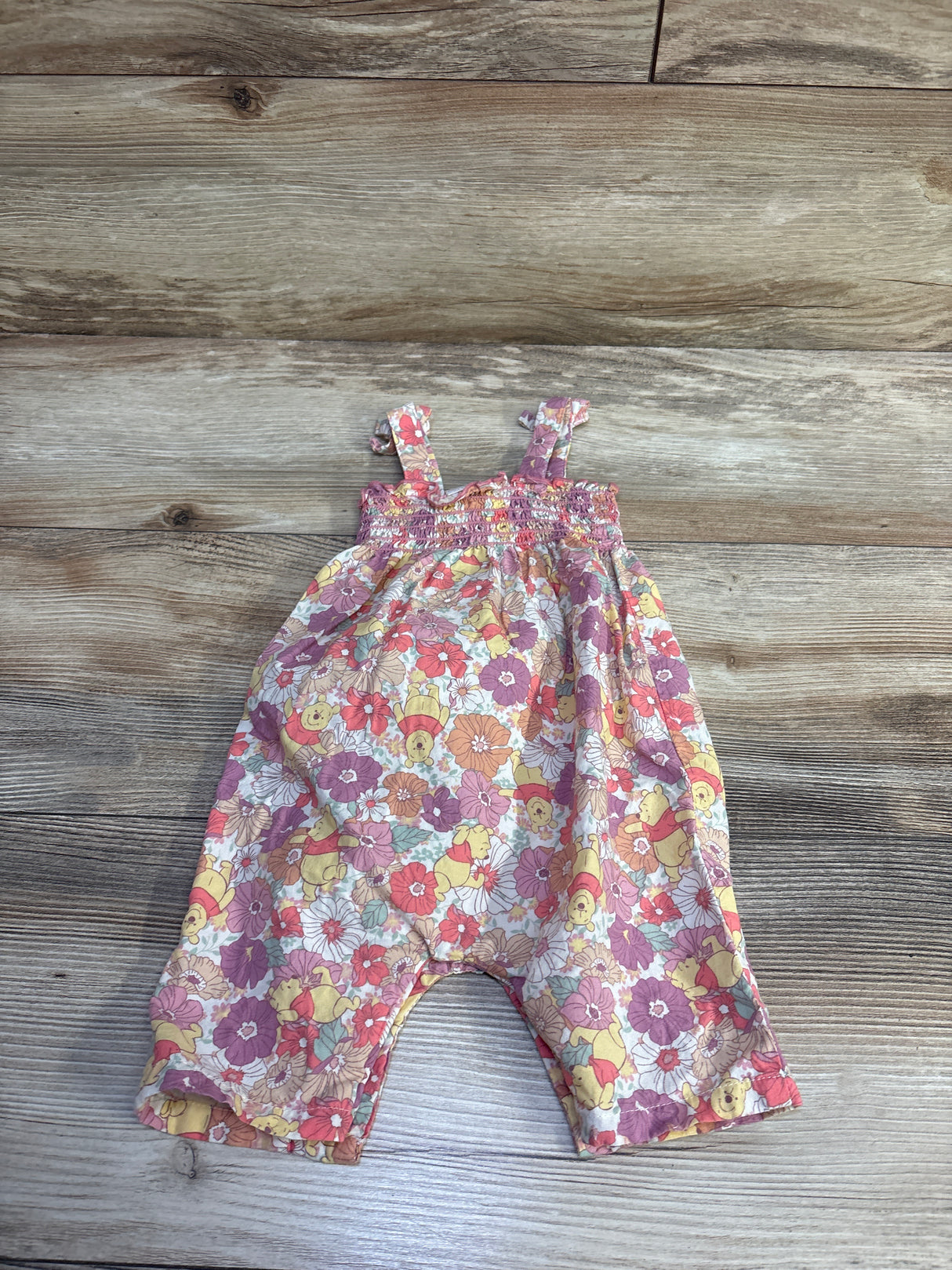 Disney Baby Winnie The Pooh Floral Smocked Romper Pink sz 0-3m