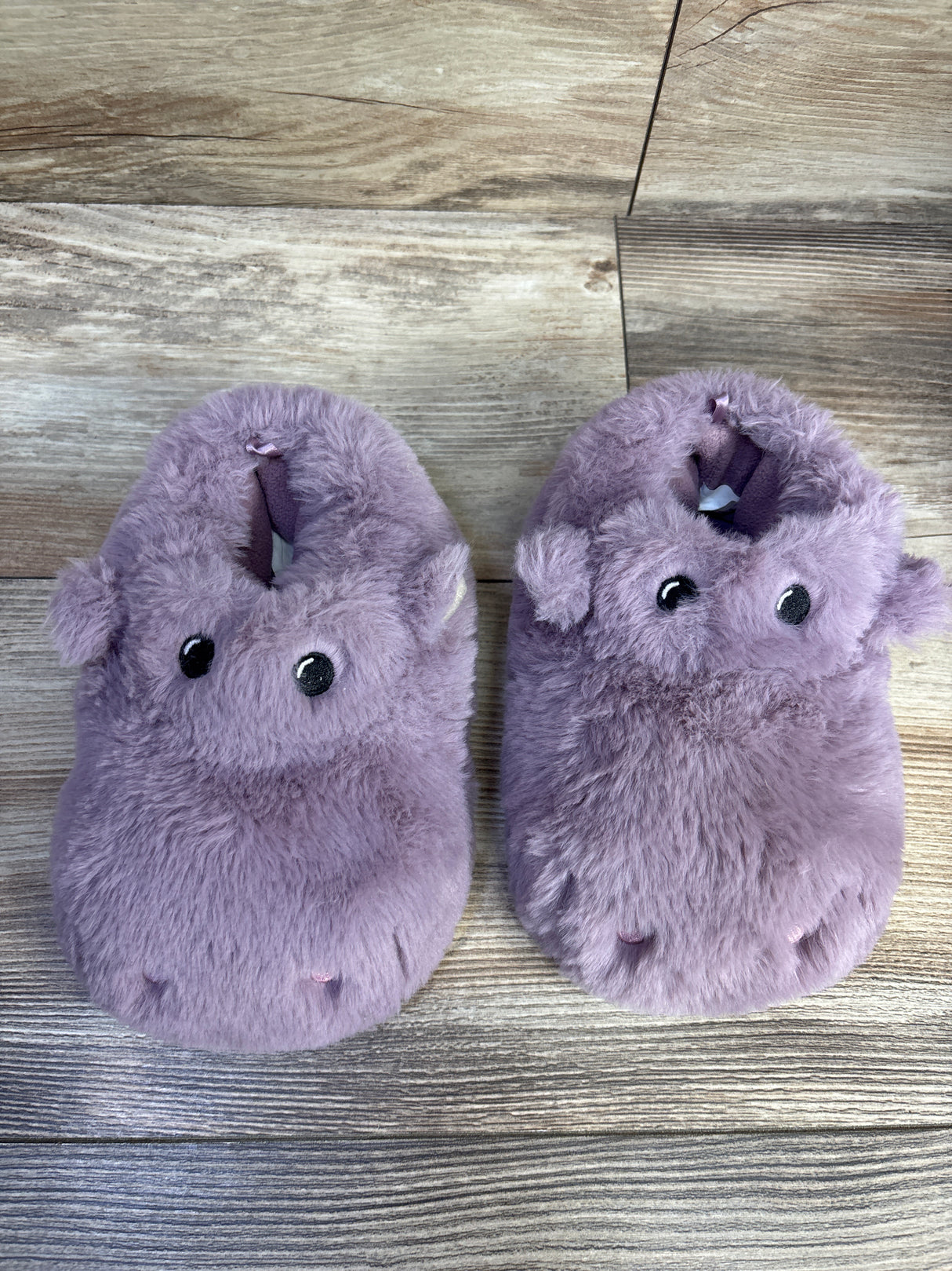 Old Navy Faux-Fur Critter Slippers, Purple Hippo sz 7/8c