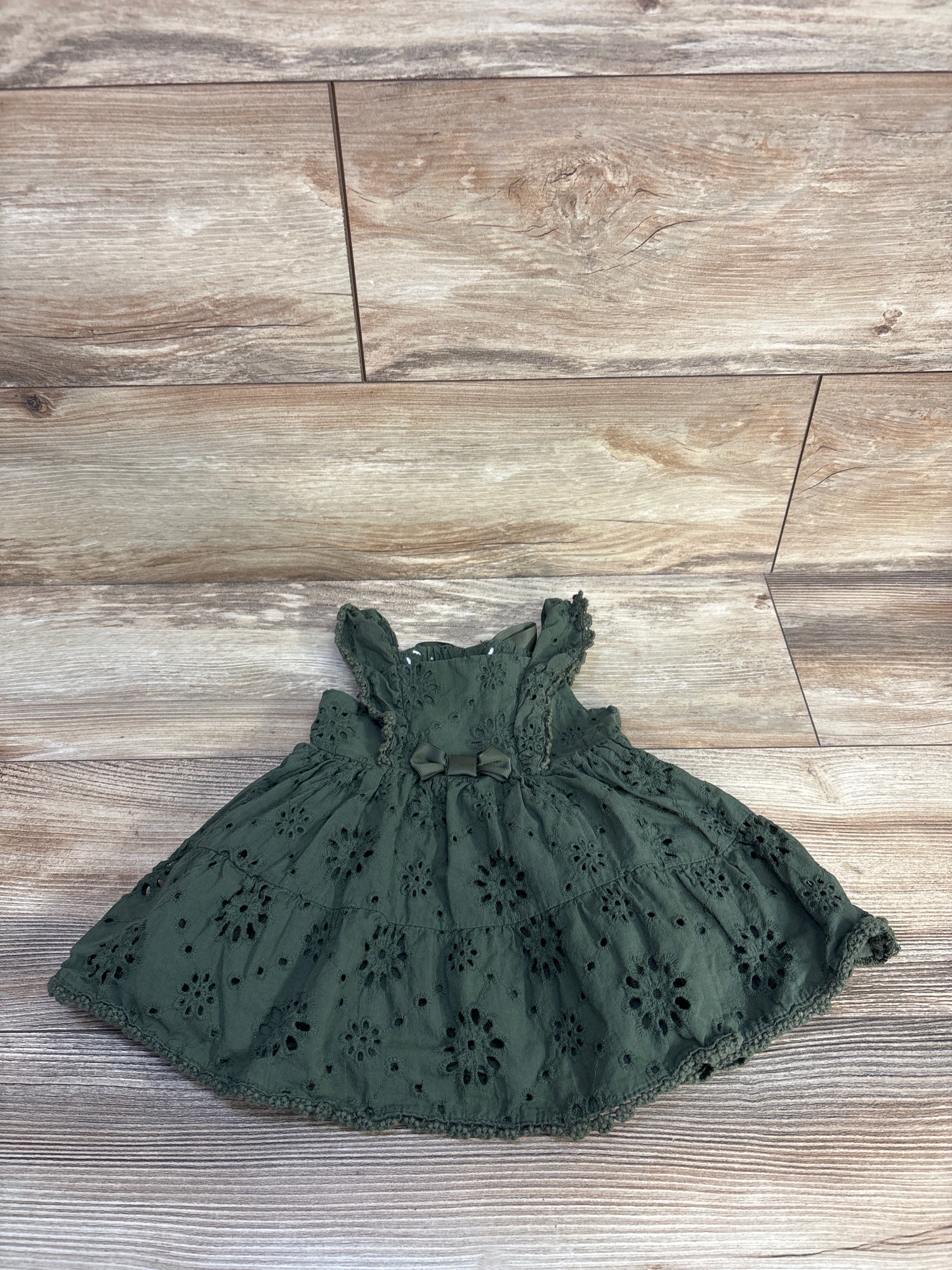 Blueberi Boulevard Eyelet Tiered Sleeveless Dress Emerald Green sz 12m