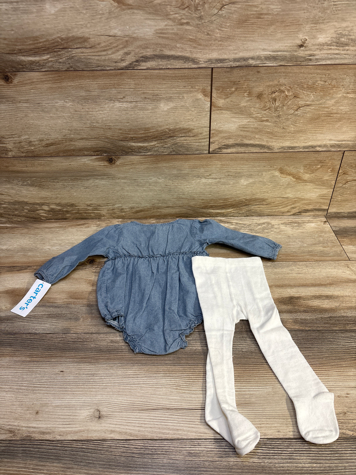 NEW Carter's 2pc Chambray Bubble Romper & Footed Tights Set Blue sz 6m