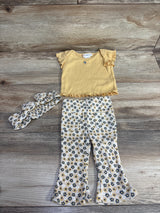 Daisy Fuentes 3pc Ribbed Lettuce Trim Shirt & Bottoms Yellow sz 0-3m