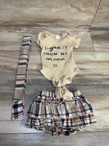3pc I Got It From My Mama Ruffled Bodysuit Set Tan sz 0-3m