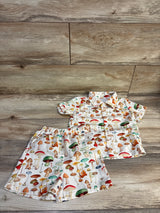 Mushroom Print 2pc Button-Up Shirt & Shorts Set Beige sz 18-24m