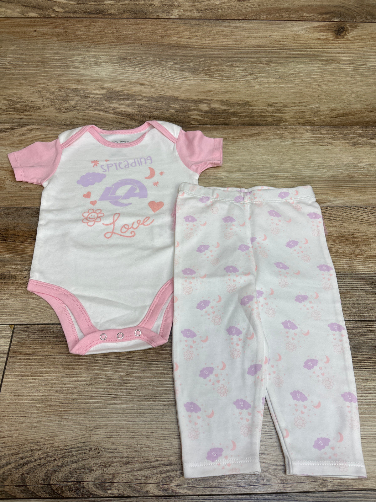 NFL Baby 2pc Spreading Love LA Rams Bodysuit & Pants Set White sz 6/9m