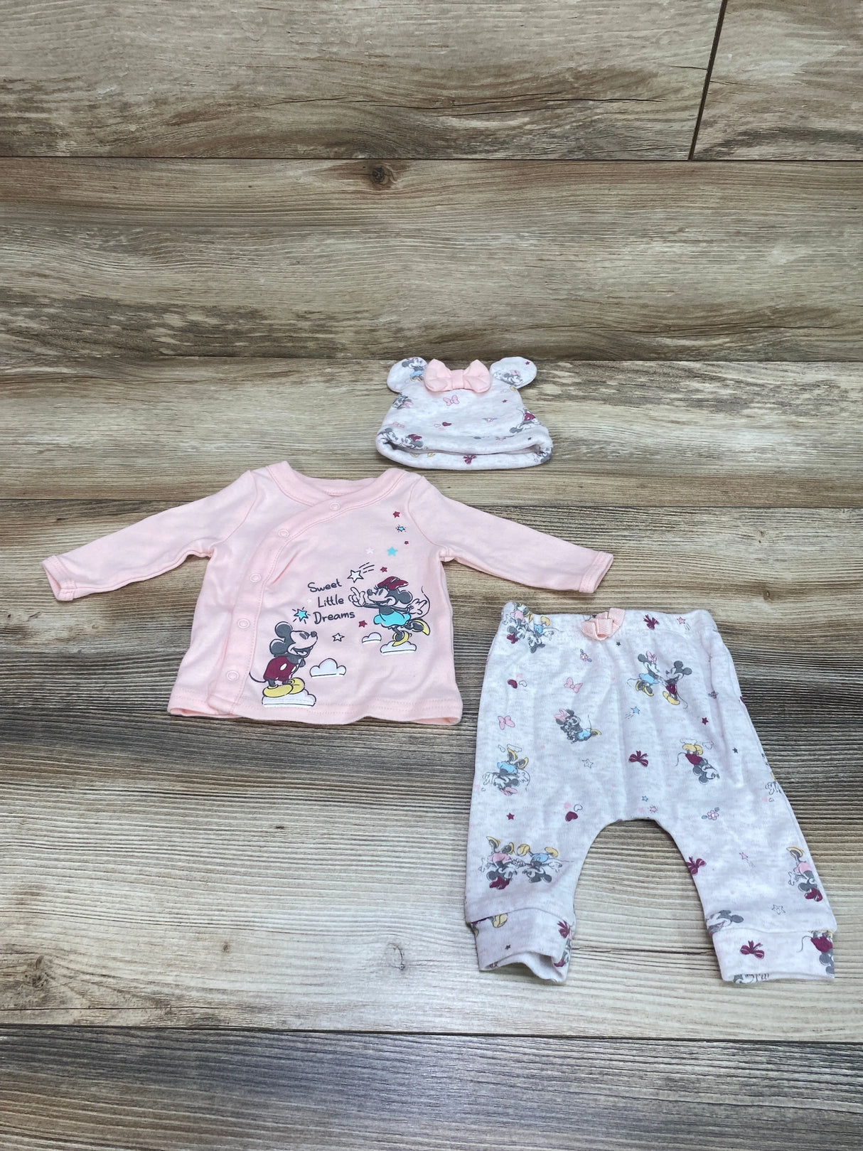 Disney Baby 3pc Minnie Mouse Kimono Shirt Set Pink sz Newborn