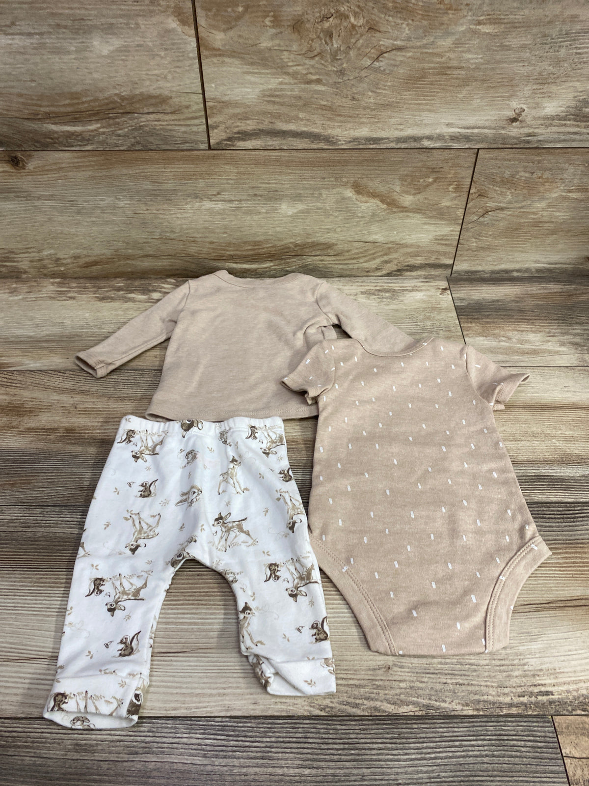 Disney Baby 3pc Bambi Kimono Shirt, Bodysuit, & Pants Set Tan sz 0-3m