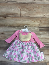 NEW Little Lass 4pc Swiss Dot Dress, Bloomers, Cardigan, & Purse Pink sz 12m