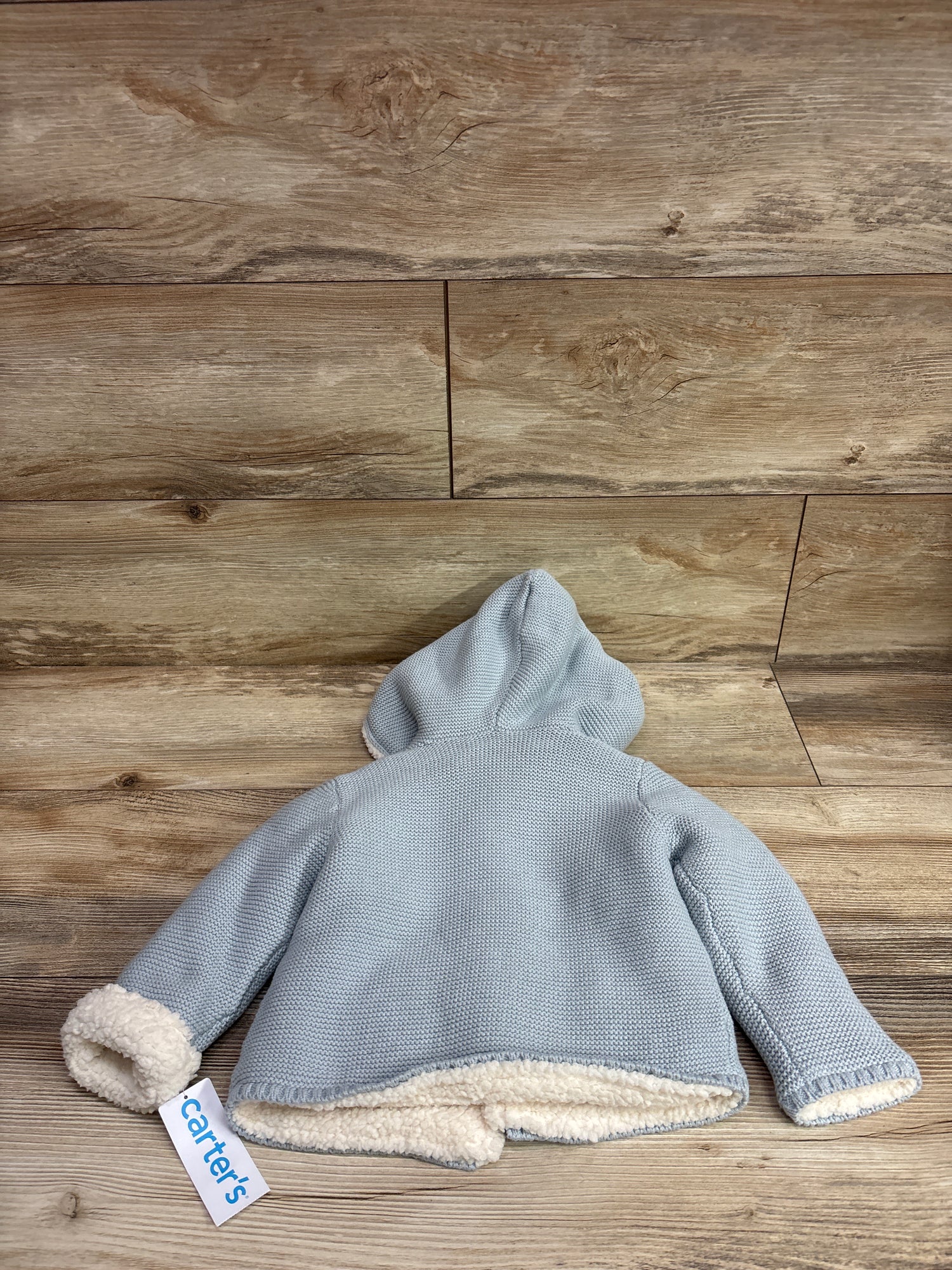 NEW Carter's Sherpa Lined Knit Hooded Button-Up Cardigan Blue sz 18m