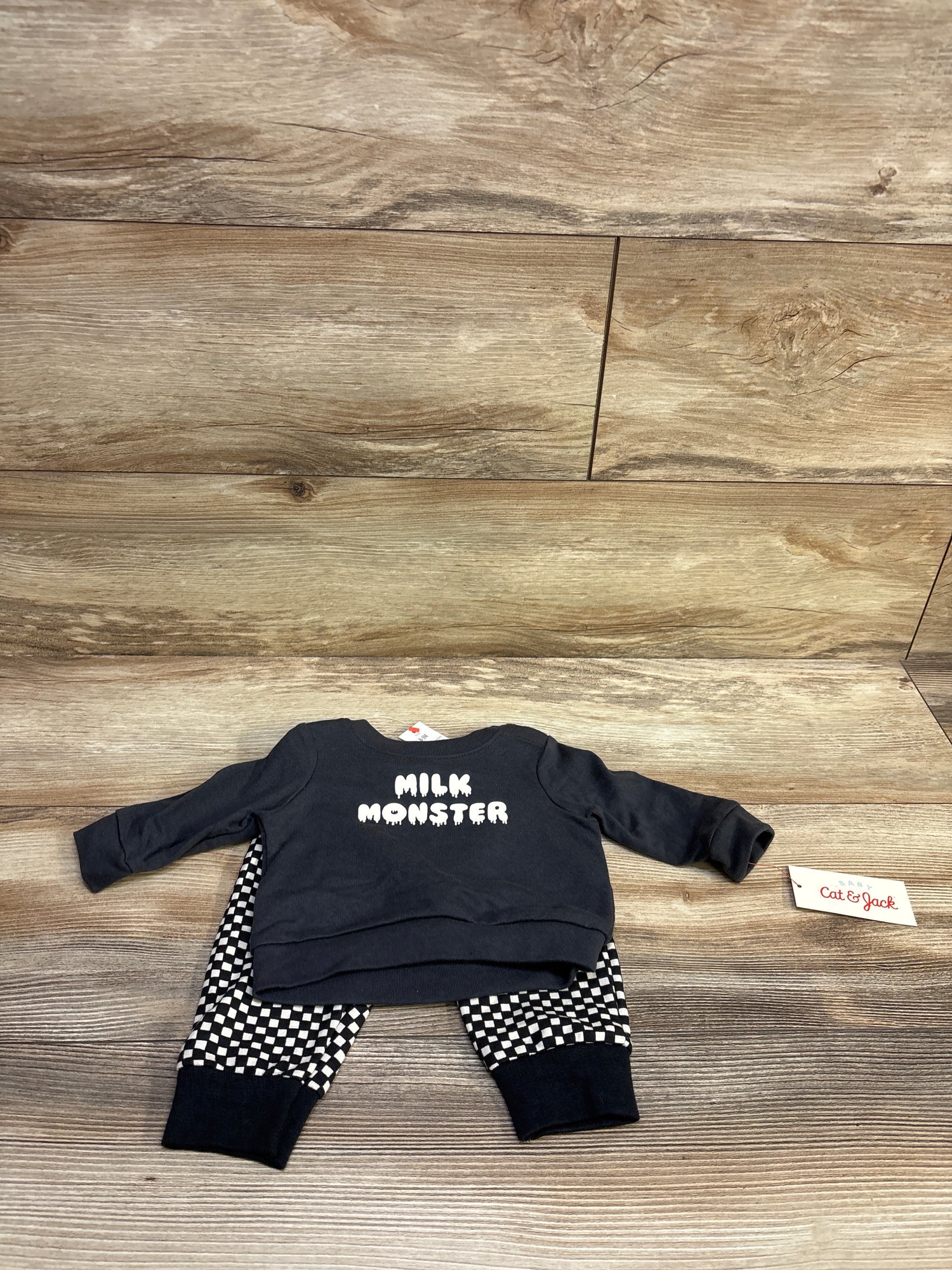 NEW Cat & Jack 2pc Milk Monster Sweatshirt & Joggers Charcoal sz 0-3m