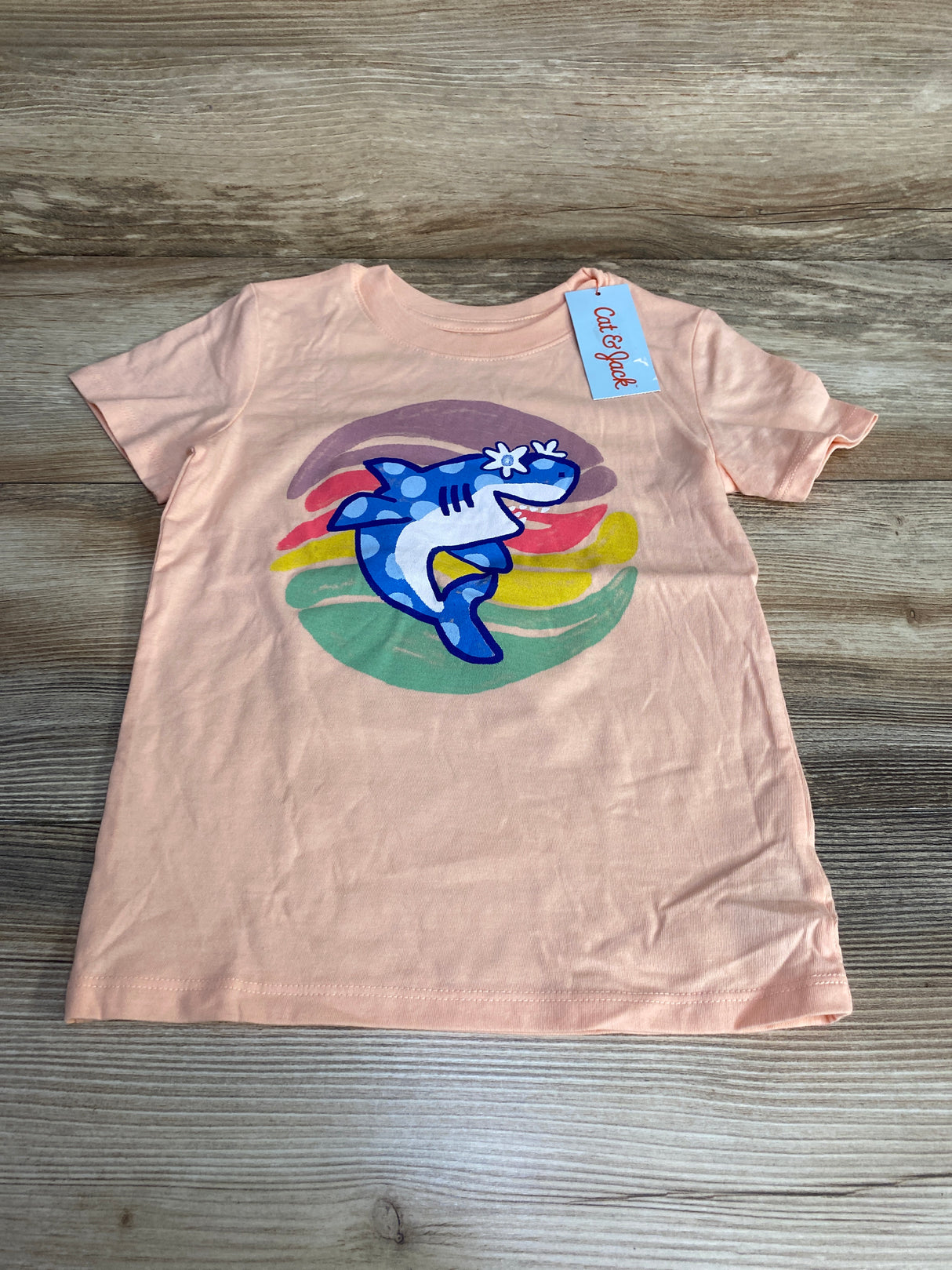 NEW Cat & Jack Shark Shirt Peach sz 4T