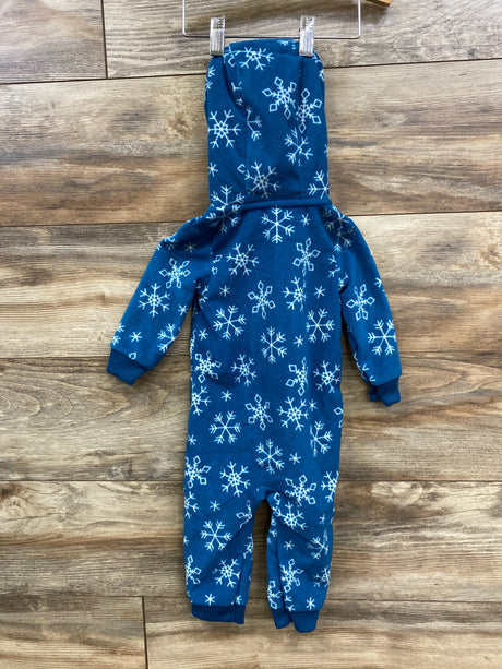 Carter's Hooded Fleece Snowflake Coverall Blue sz 12m - Me n Mommy To Be