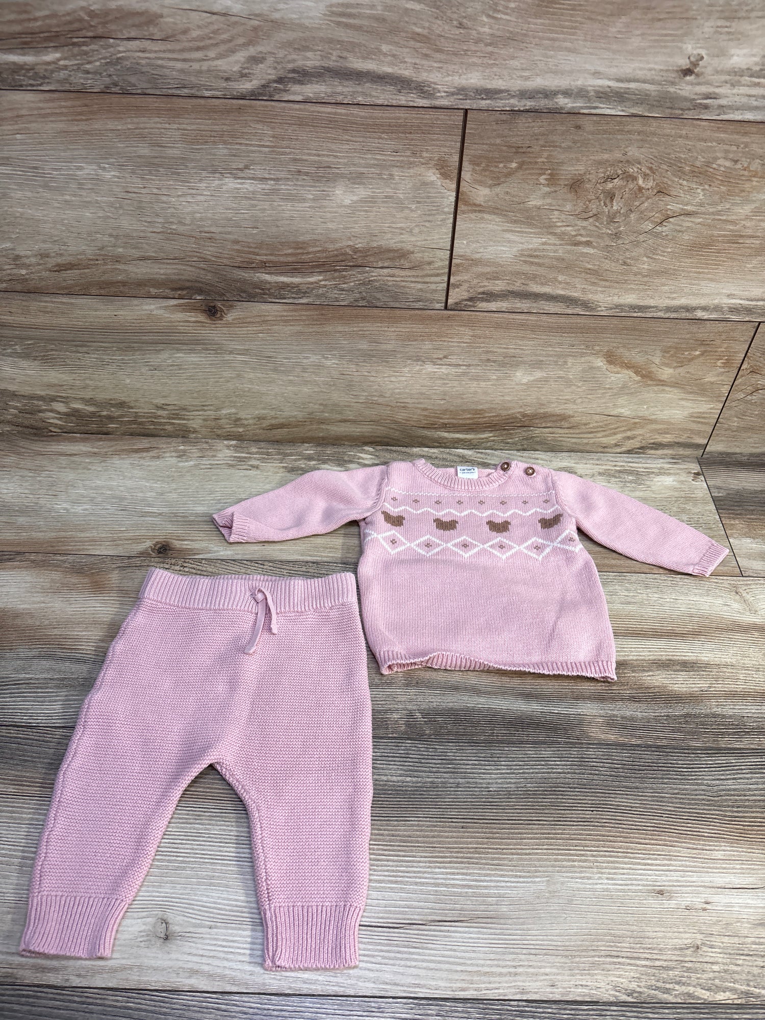 Just One You 2pc Knit Bear Shirt & Pants Set Pink sz 6m