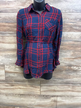 Isabel Maternity Plaid Waist Tie Flannel Navy sz XS